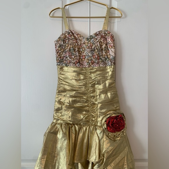 Vintage One Of A Kind Gold Gown With Flower Hand Beading Detailing Rose Dress!! - Picture 2 of 16